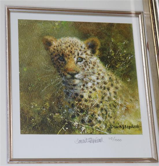 Four limited edition signed prints by David Shepherd overall 14 x 12cm